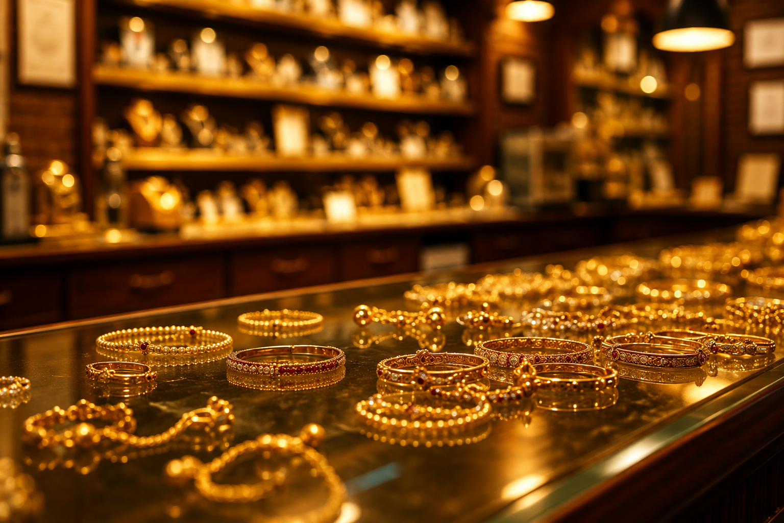 Illustration of stacked gold bangles